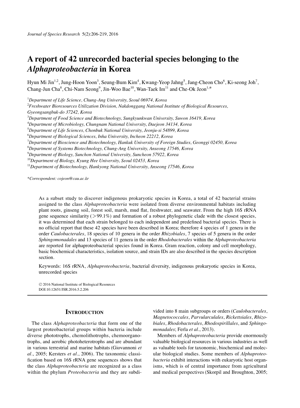 A Report of 42 Unrecorded Bacterial Species Belonging to the Alphaproteobacteria in Korea