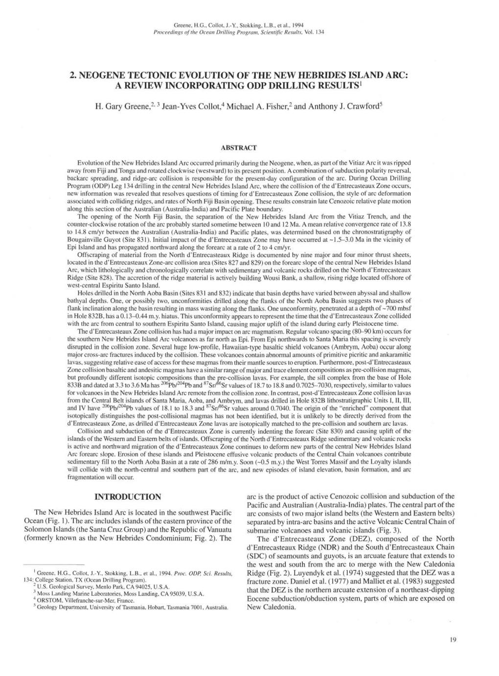 2. Neogene Tectonic Evolution of the New Hebrides Island Arc: a Review Incorporating Odp Drilling Results1