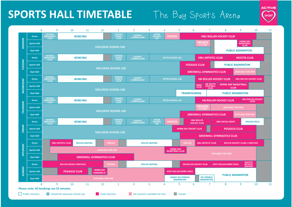 SPORTS HALL TIMETABLE the Bay Sports Arena SPORT