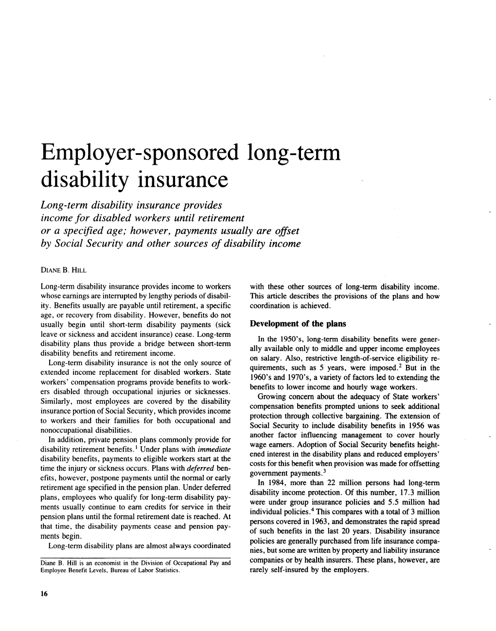 Employer-Sponsored Long-Term Disability Insurance