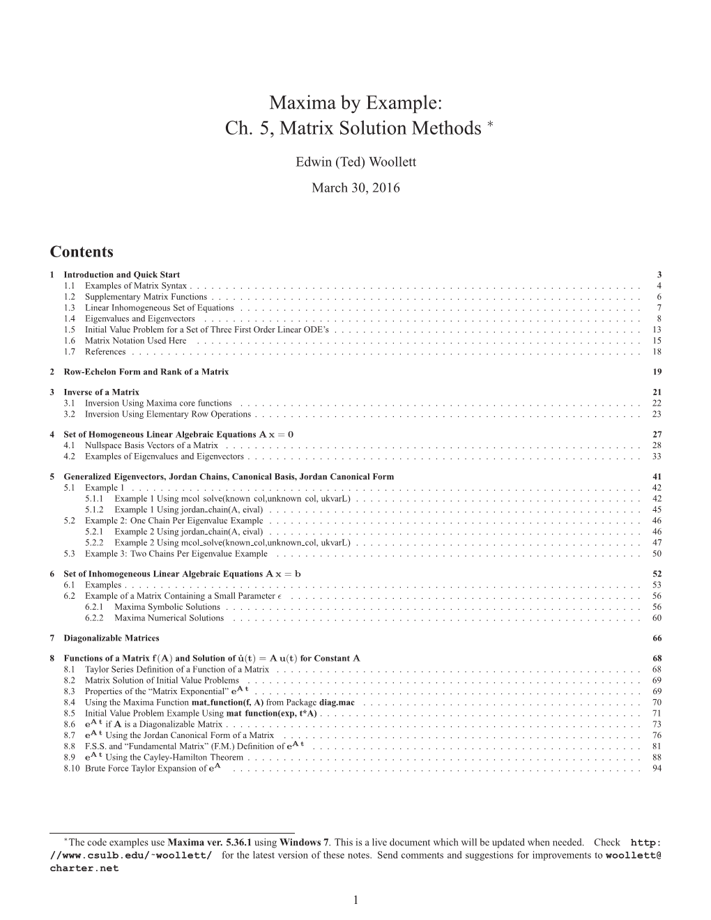 Maxima by Example: Ch. 5, Matrix Solution Methods ∗