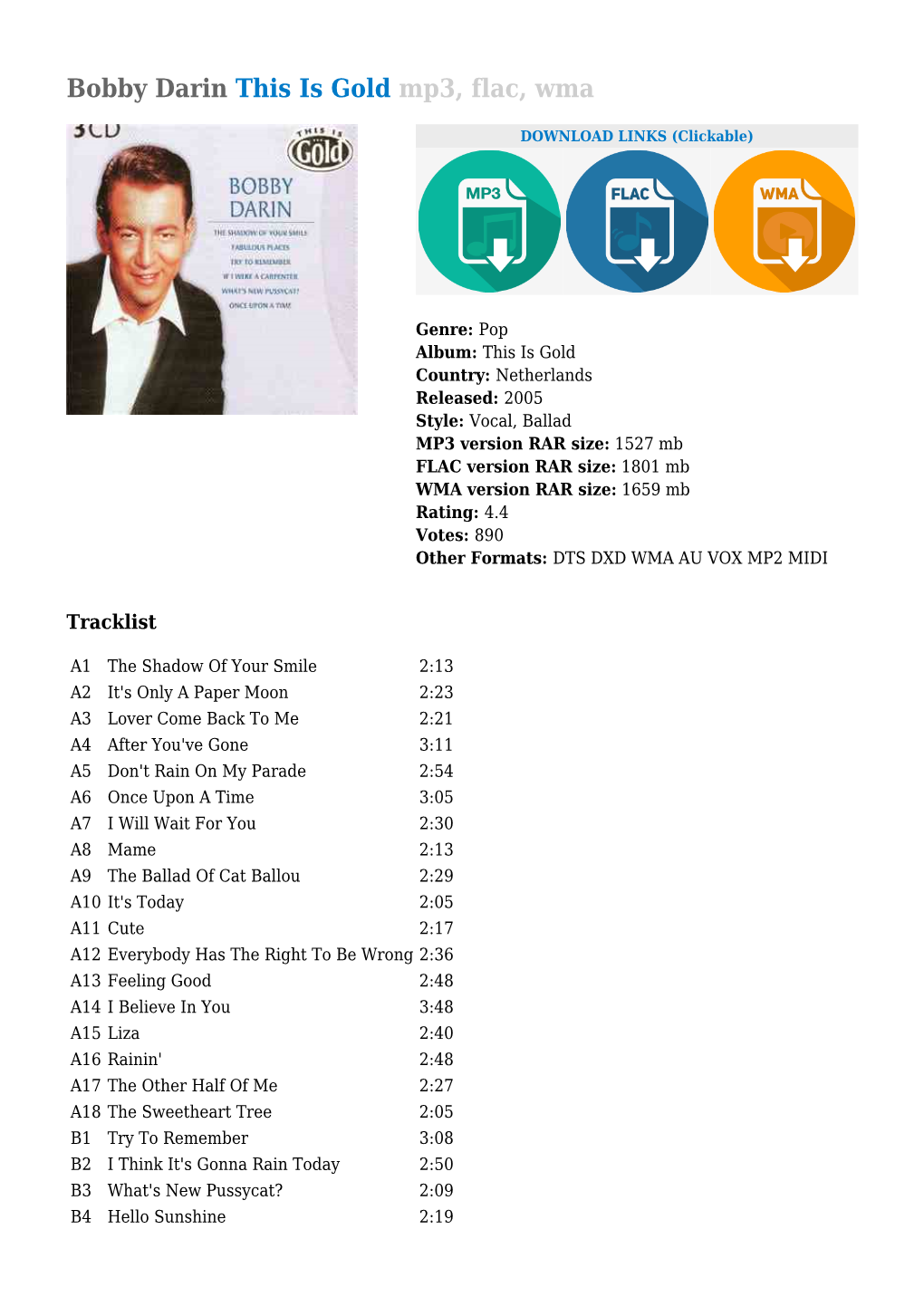 Bobby Darin This Is Gold Mp3, Flac, Wma
