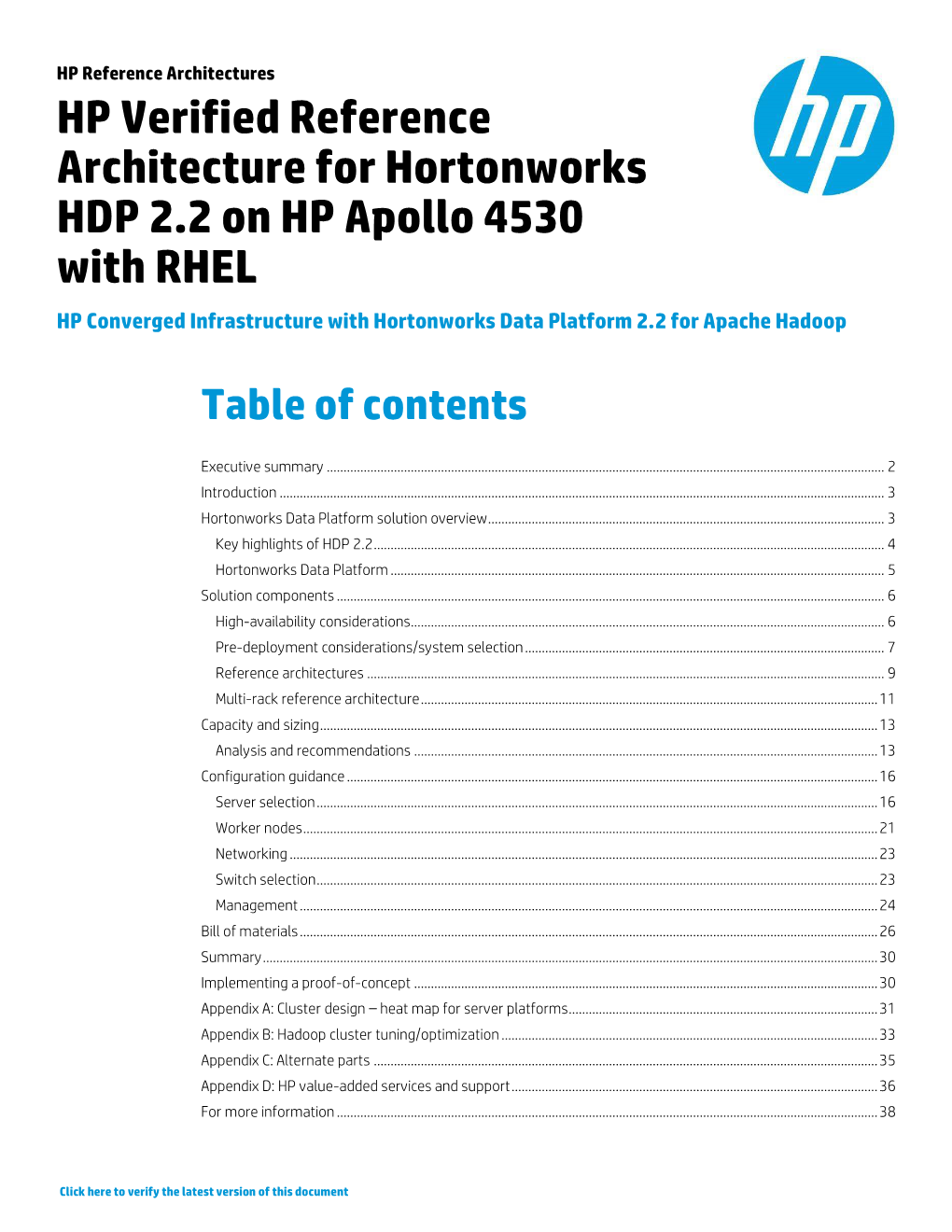 HP Verified Reference Architecture for Hortonworks HDP 2.2
