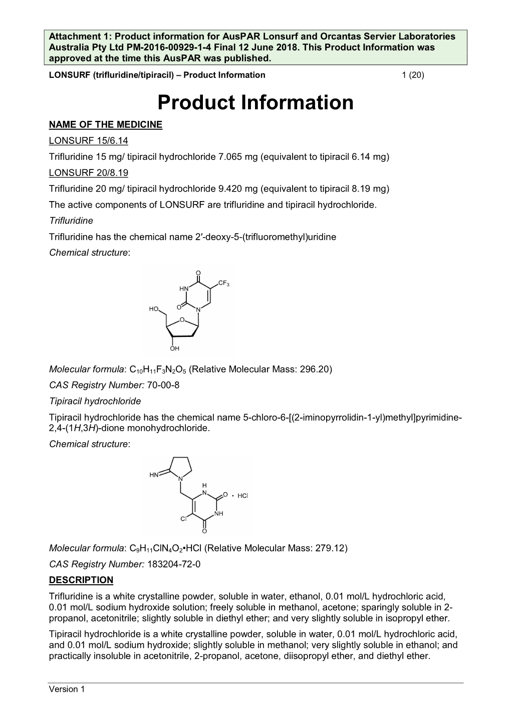 Auspar Attachment 1: Product Information: Trifluridine/Tipiracil