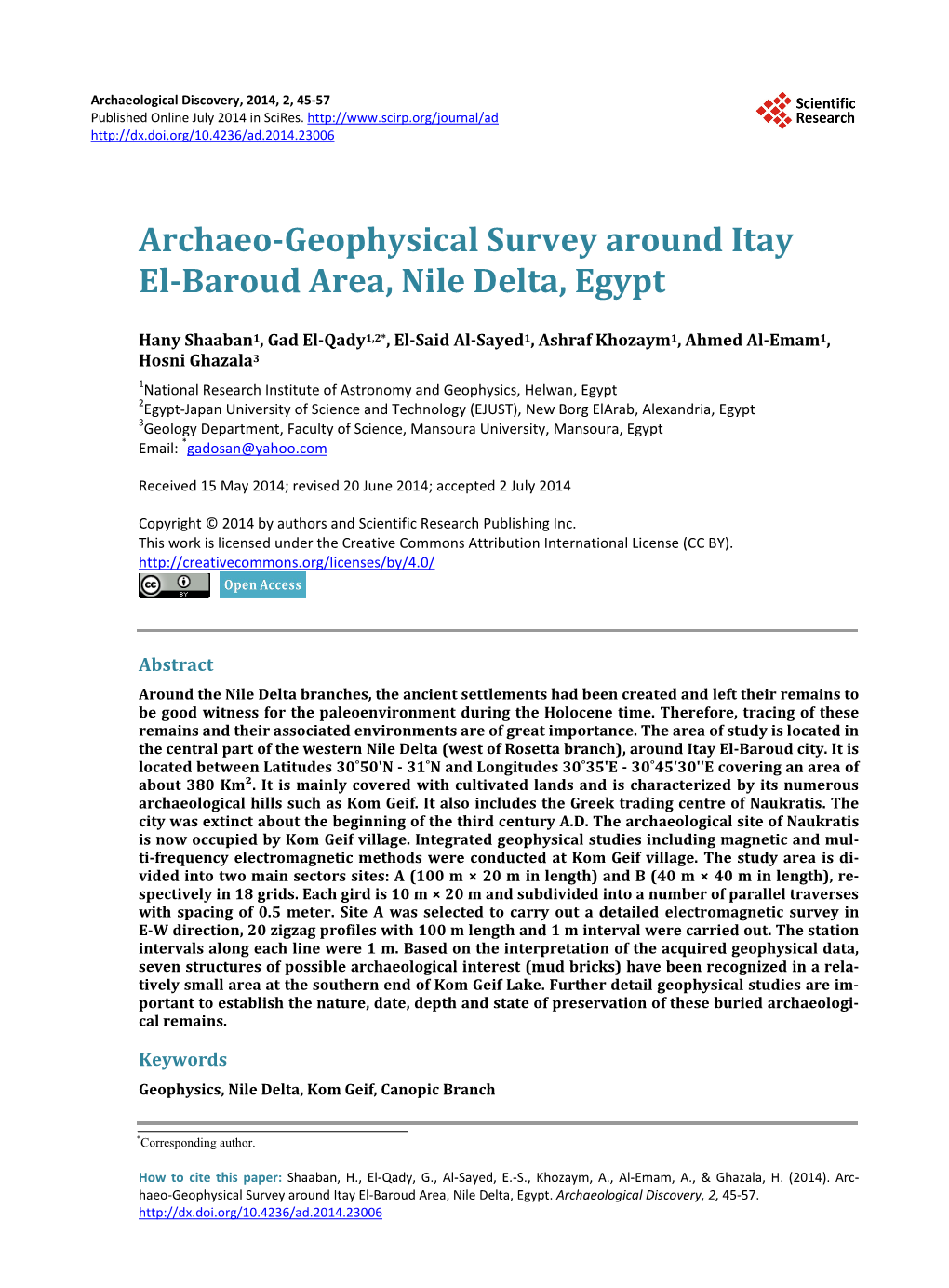 Archaeo-Geophysical Survey Around Itay El-Baroud Area, Nile Delta, Egypt