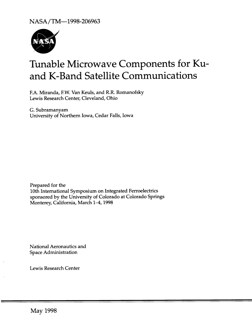 Tunable Microwave Components for Ku- and K-Band Satellite Communications