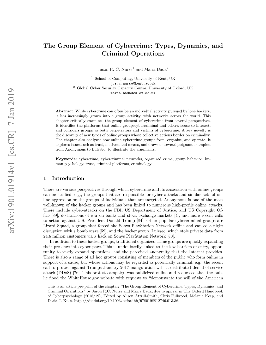 Arxiv:1901.01914V1 [Cs.CR] 7 Jan 2019 46Mlincsoesvaahc Nsnspasainntok[80]