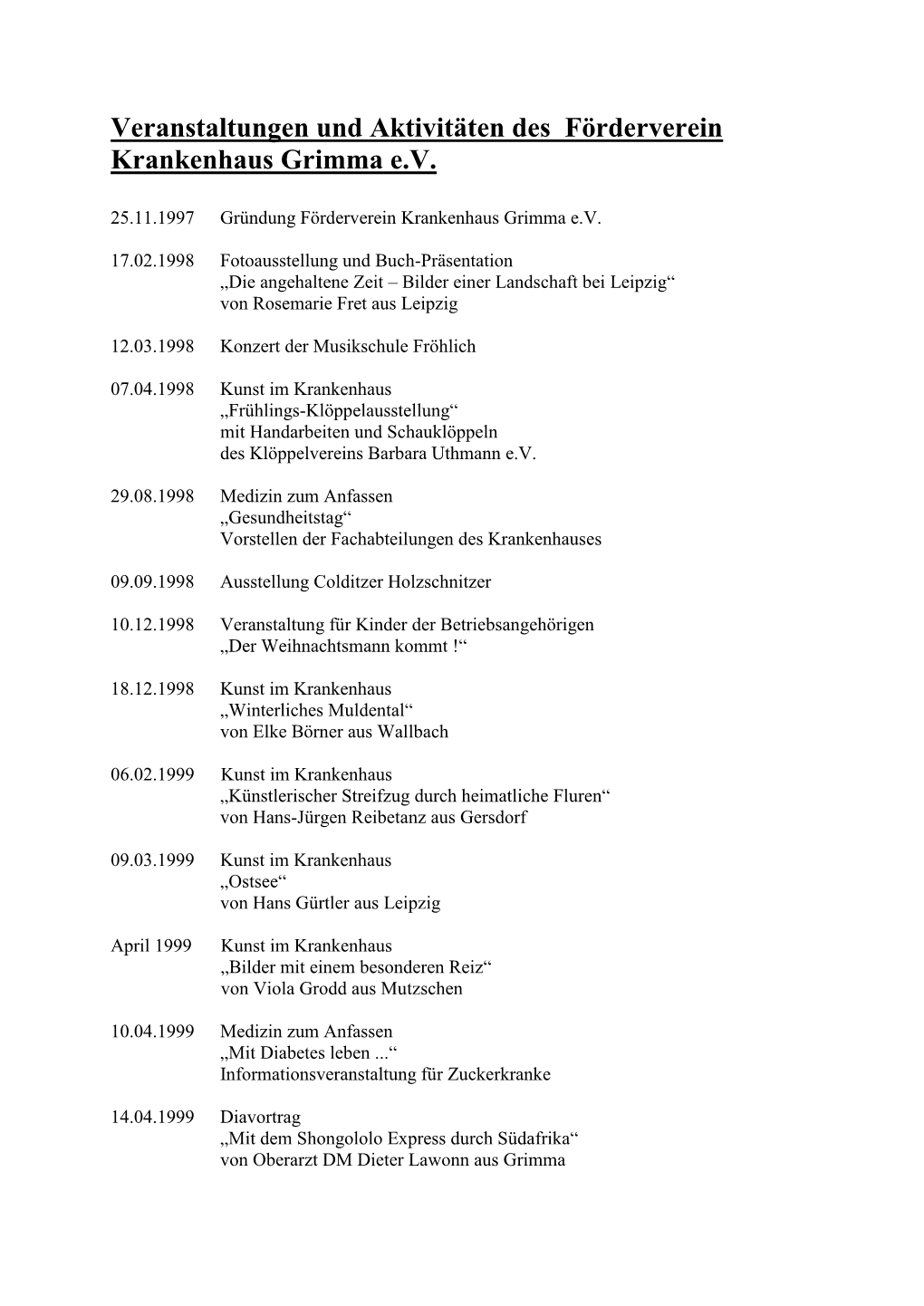 Veranstaltungen Und Aktivitäten Des Förderverein Krankenhaus Grimma E.V
