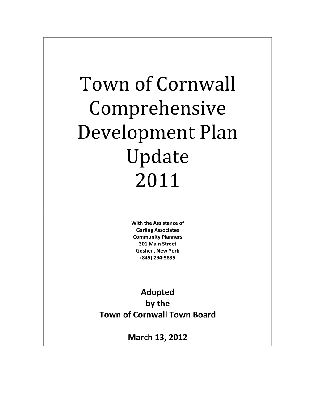 Cornwall Comprehensive Plan Update Adopted March 13, 2012