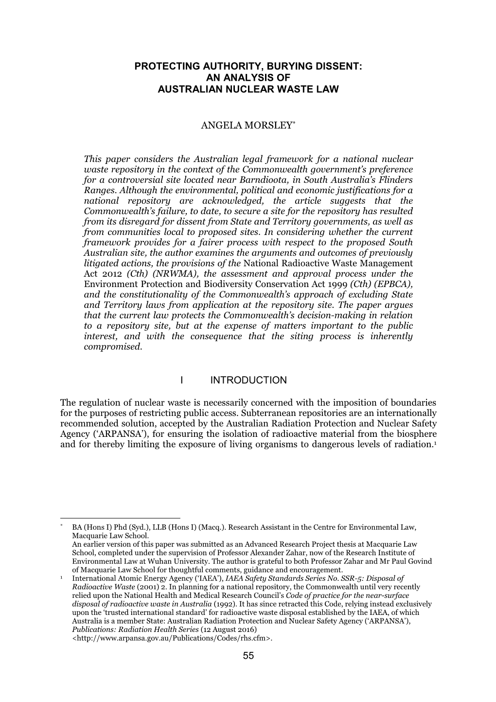 An Analysis of Australian Nuclear Waste Law Angela