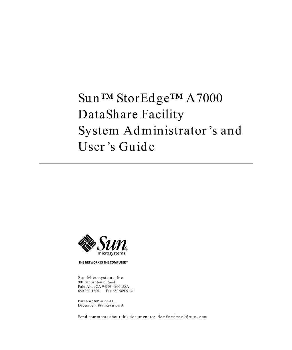 Sun Storedge A7000 Datashare Facility System Administrator's And