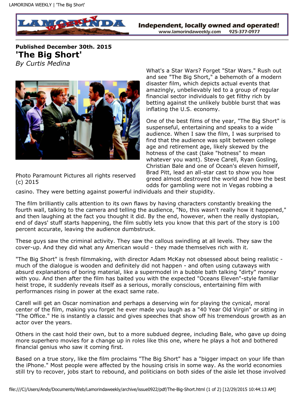 LAMORINDA WEEKLY | 'The Big Short'