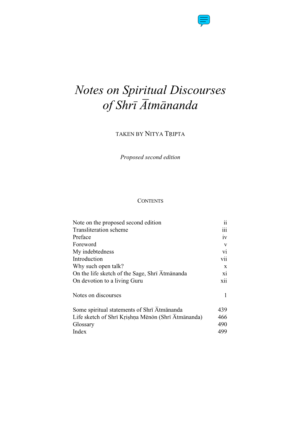 Notes on Spiritual Discourses of Shri Atmananda