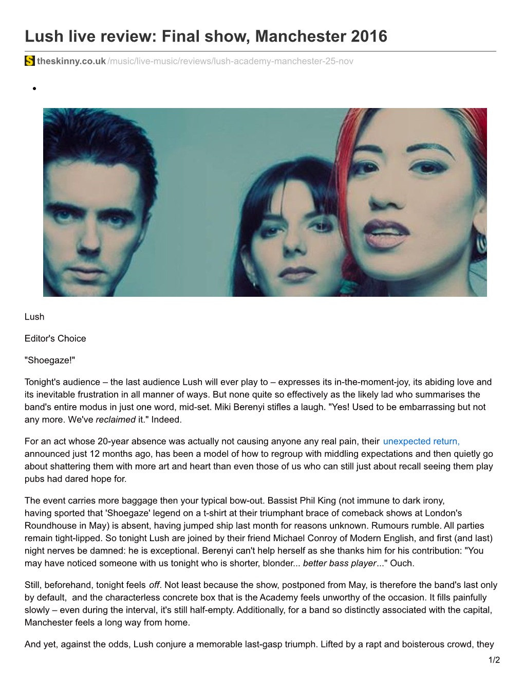 Lush Live Review: Final Show, Manchester 2016