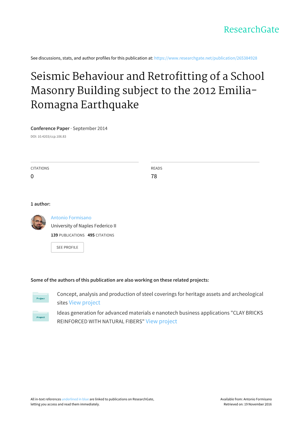Seismic Behaviour and Retrofitting of a School Masonry Building Subject to the 2012 Emilia- Romagna Earthquake