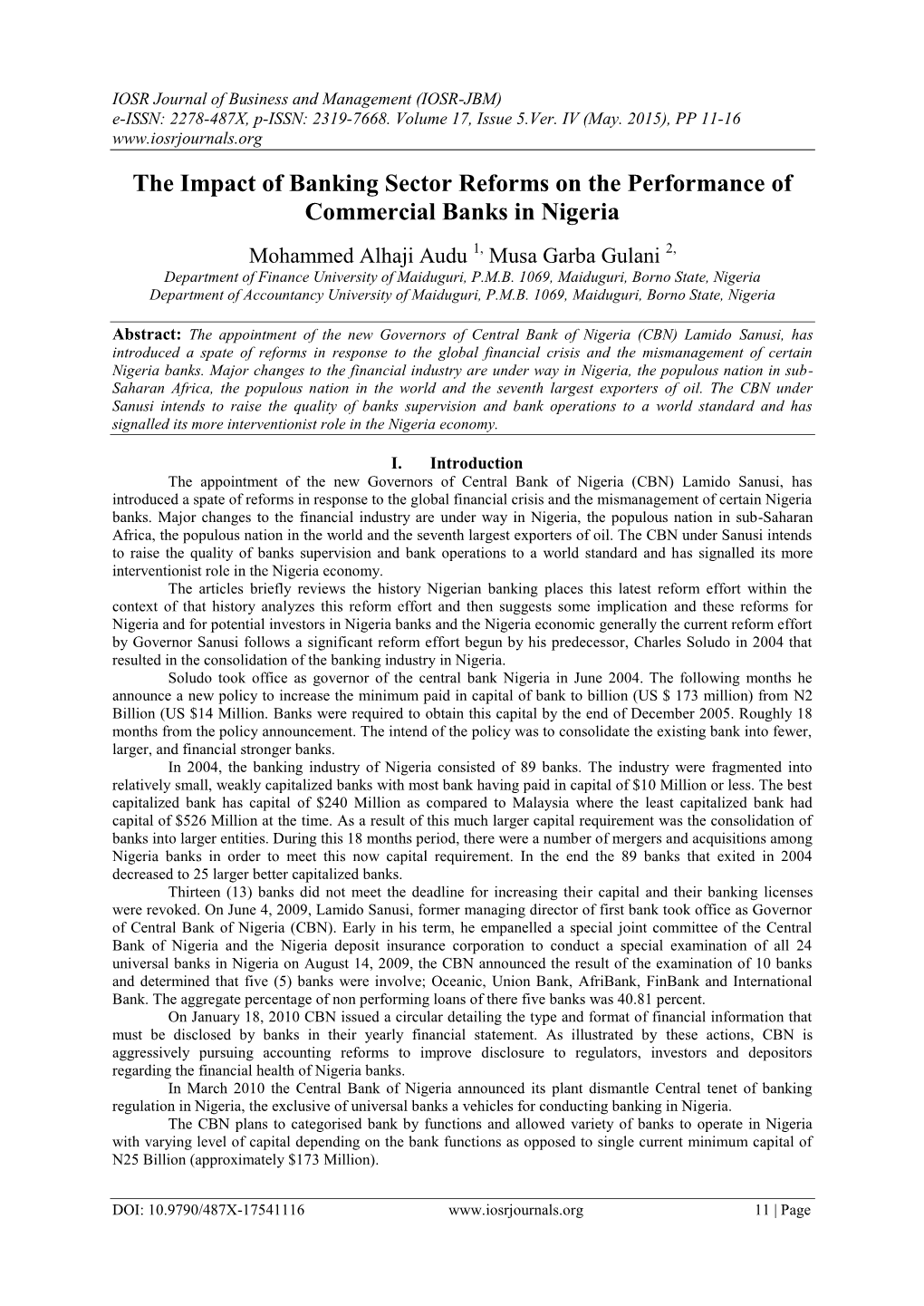 The Impact of Banking Sector Reforms on the Performance of Commercial Banks in Nigeria