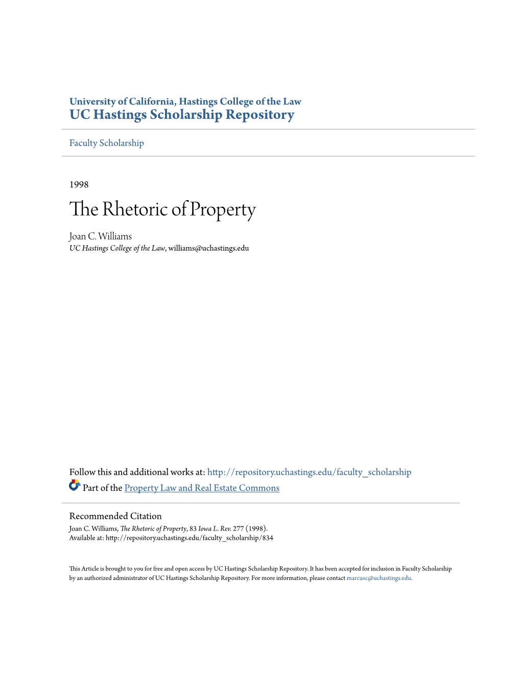 The Rhetoric of Property Joan C