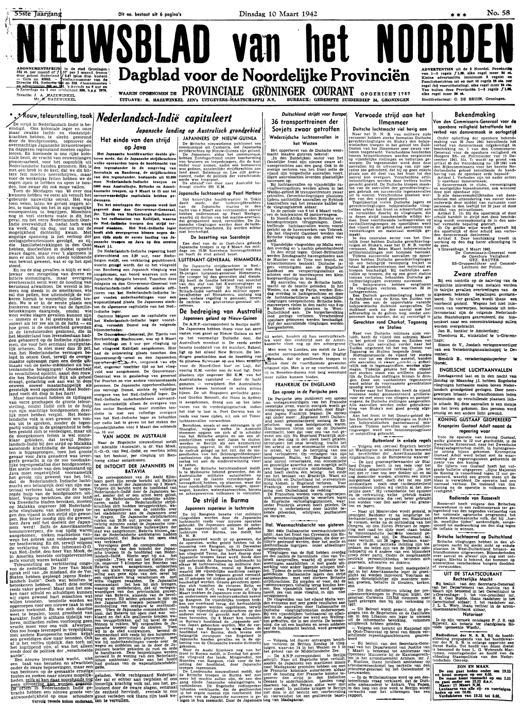 Nieuwsblad Van Het Noorden Dinsdag 10 Maart 1942 2 STAD EN PROVINCIE STEDUM