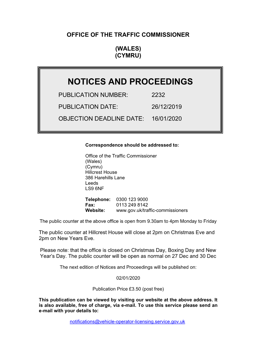 Notices and Proceedings for Wales