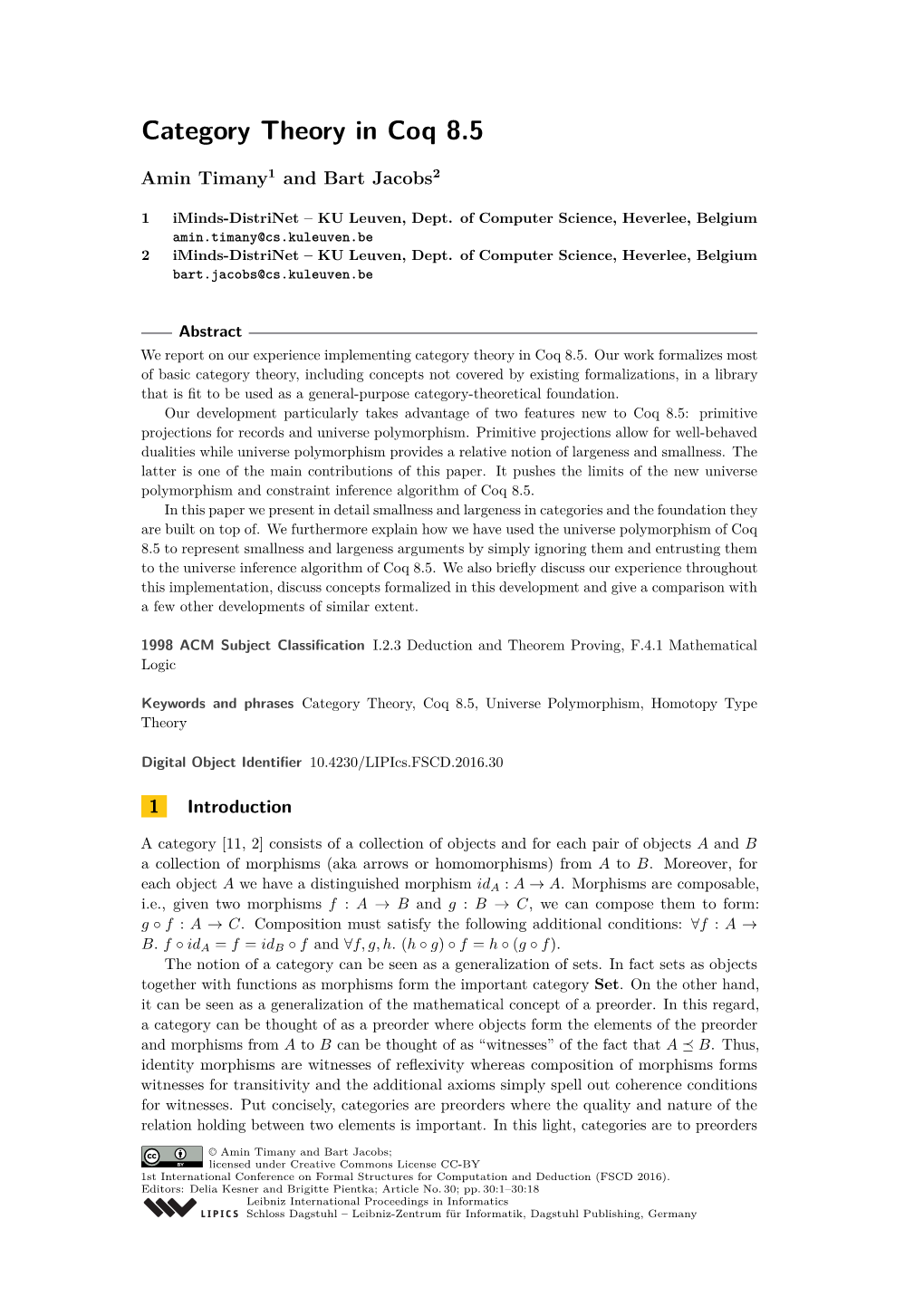 Category Theory in Coq 8.5