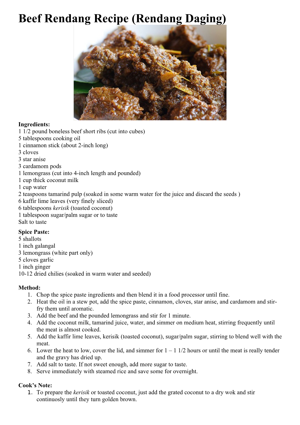 Beef Rendang Recipe (Rendang Daging)