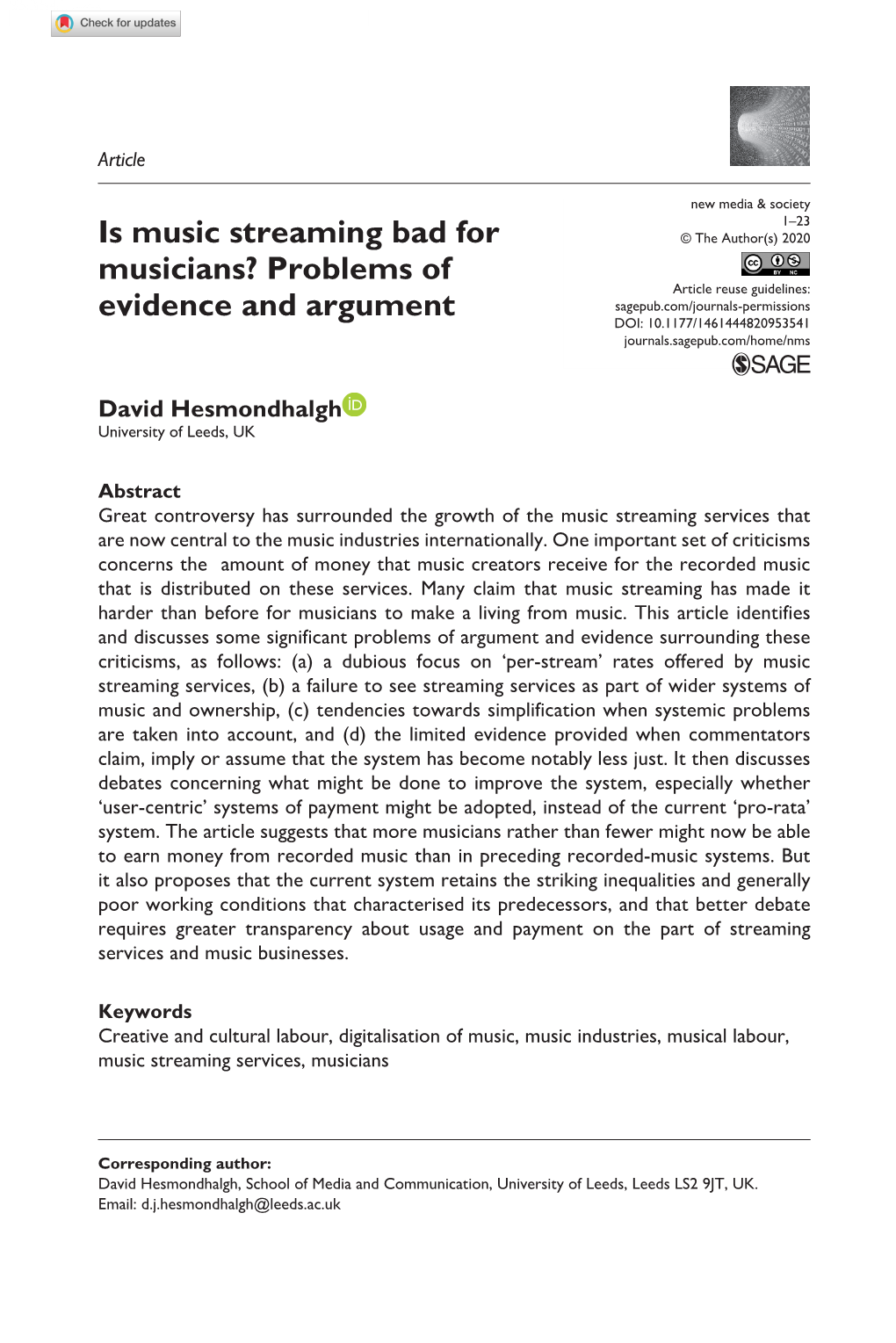Is Music Streaming Bad for Musicians? Problems of Evidence