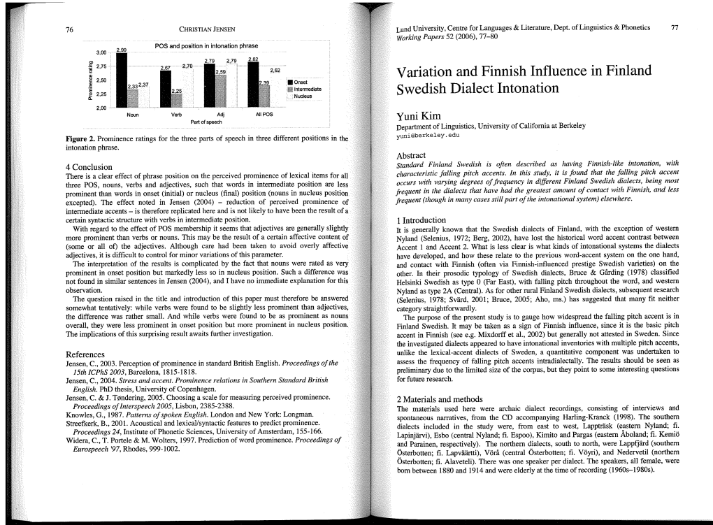 Variation and Finnish Influence in Finland Onset Intermediate Swedish Dialect Intonation Nucleus