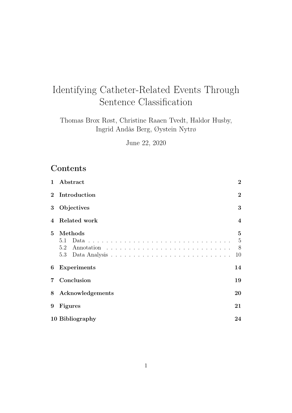 Identifying Catheter-Related Events Through Sentence Classification