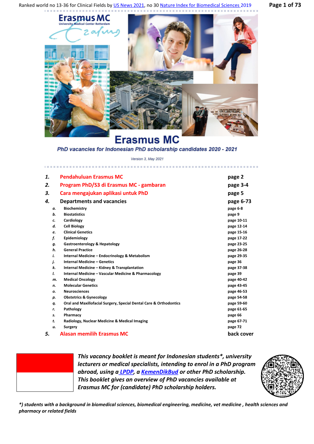 Erasmus MC Phd Scholarship Vacancy Booklet