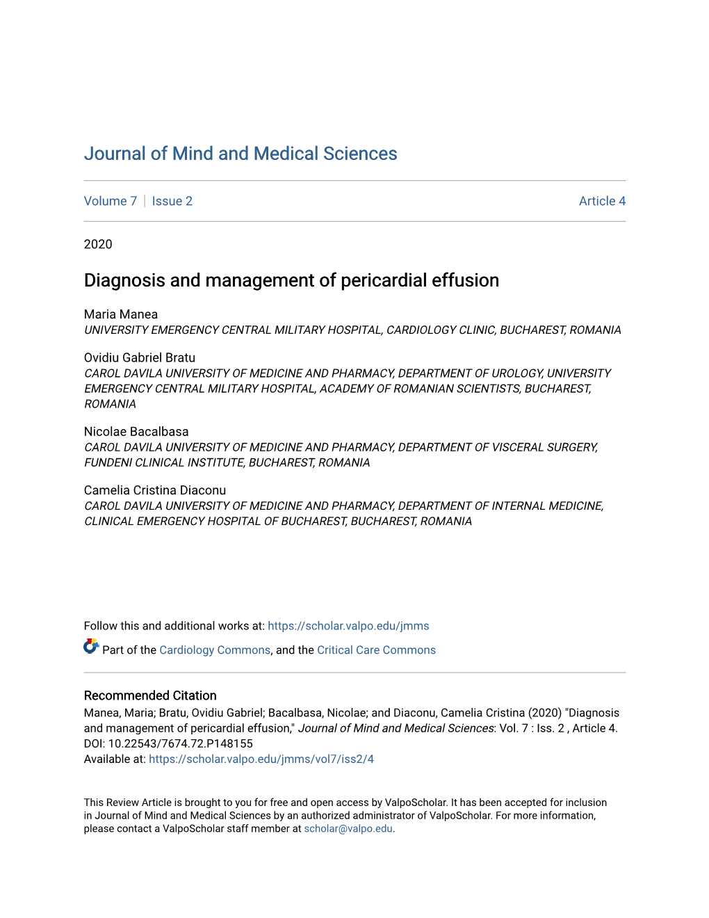 Diagnosis and Management of Pericardial Effusion