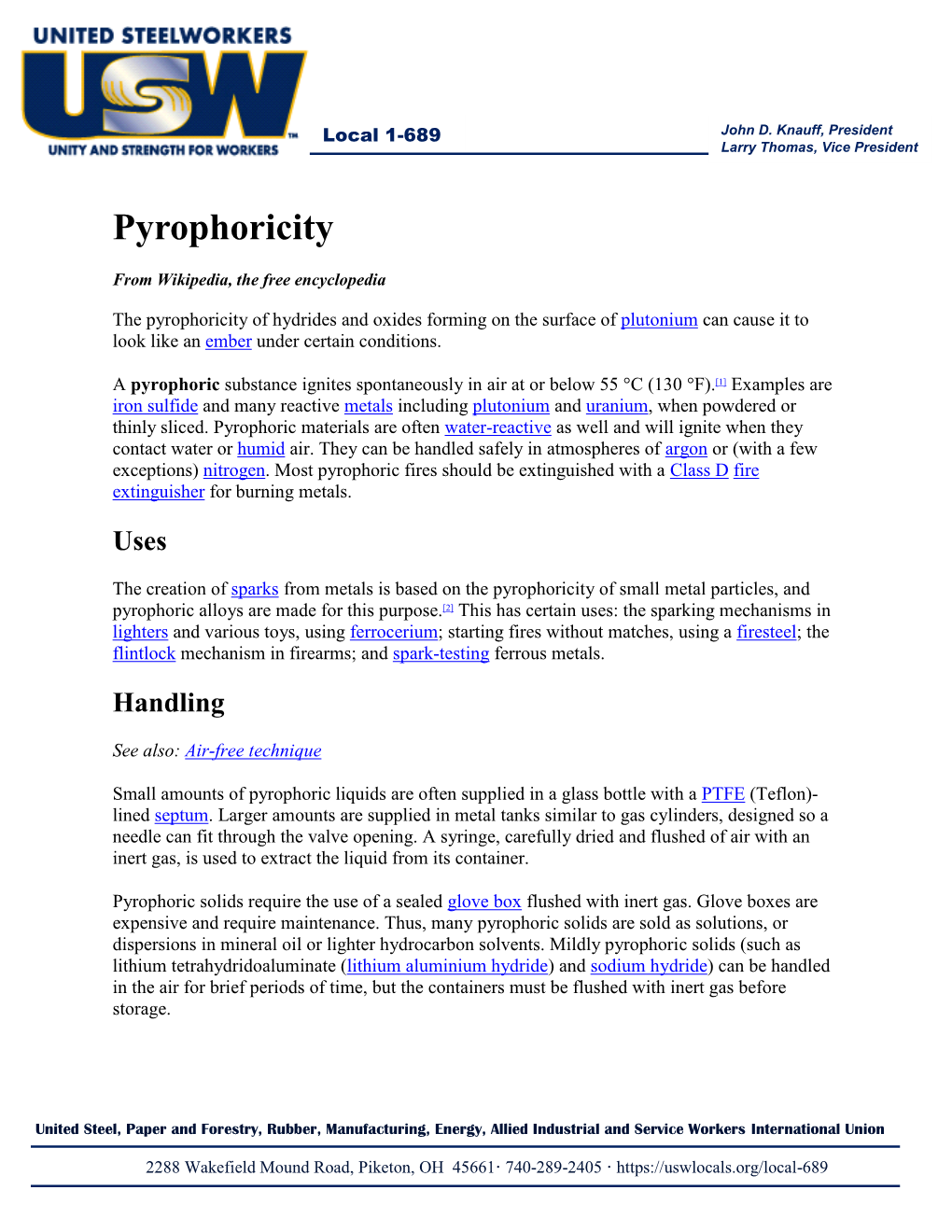 Pyrophoricity