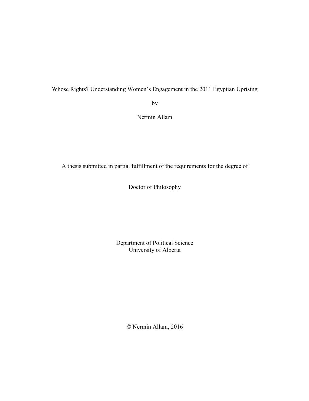 Understanding Women's Engagement in the 2011 Egyptian Uprising By