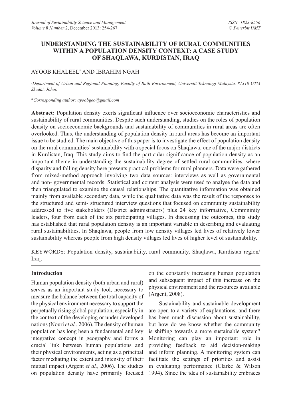 Understanding the Sustainability of Rural Communities Within a Population Density Context: a Case Study of Shaqlawa, Kurdistan, Iraq