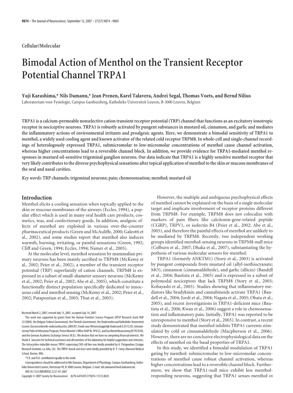 Bimodal Action of Menthol on the Transient Receptor Potential Channel TRPA1