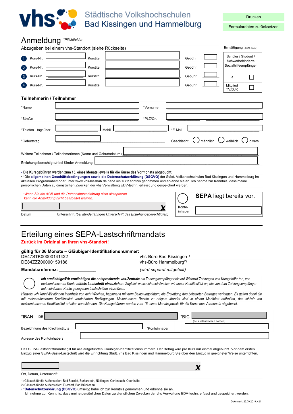 Erteilung Eines SEPA-Lastschriftmandats