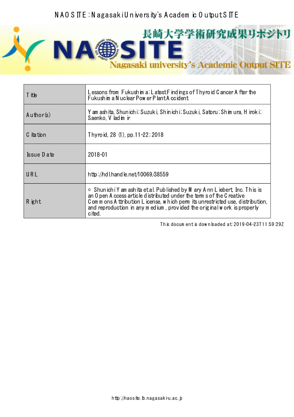 Latest Findings of Thyroid Cancer After the Fukushima Nuclear Power Plant Accident