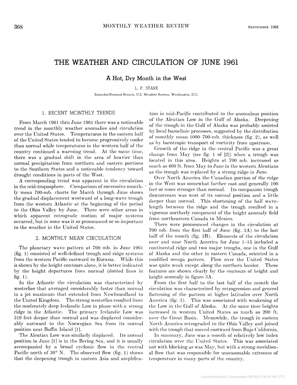 The Weather and Circulation of June 1961