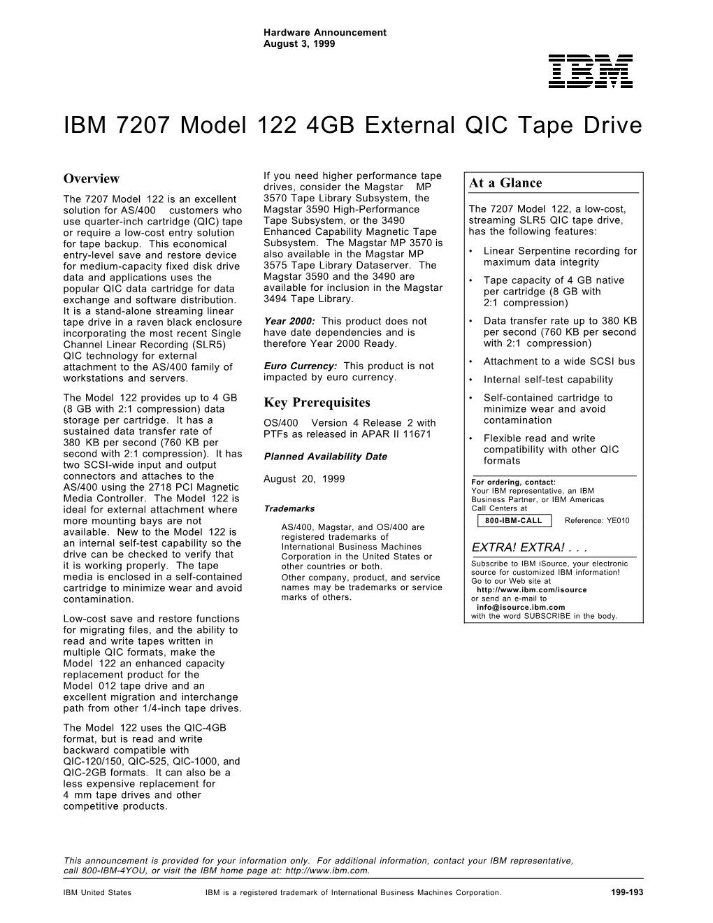 IBM 7207 Model 122 4GB External QIC Tape Drive