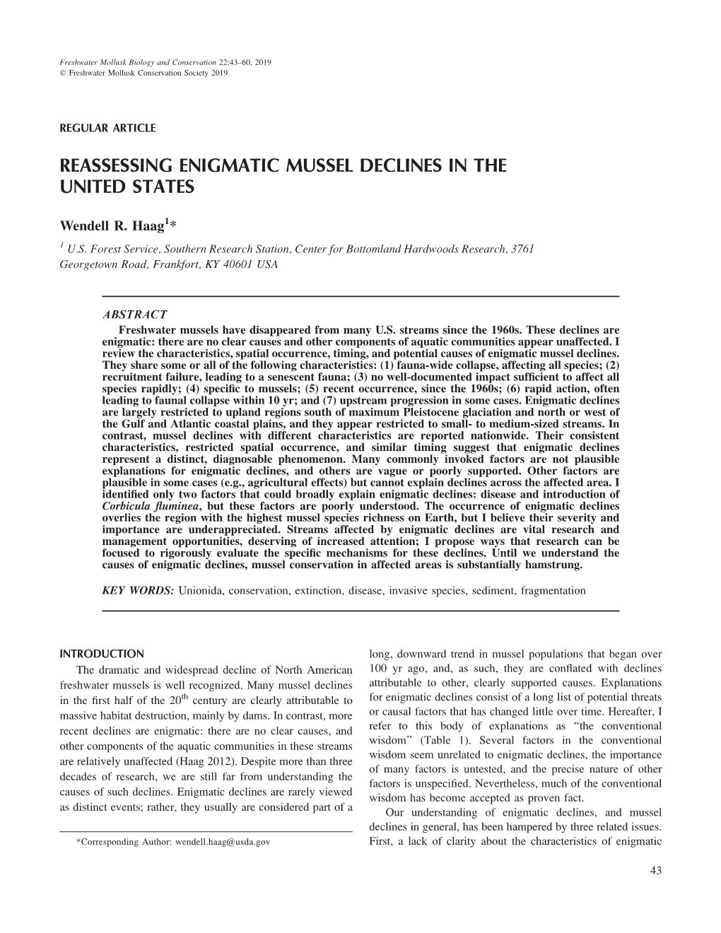 Reassessing Enigmatic Mussel Declines in the United States