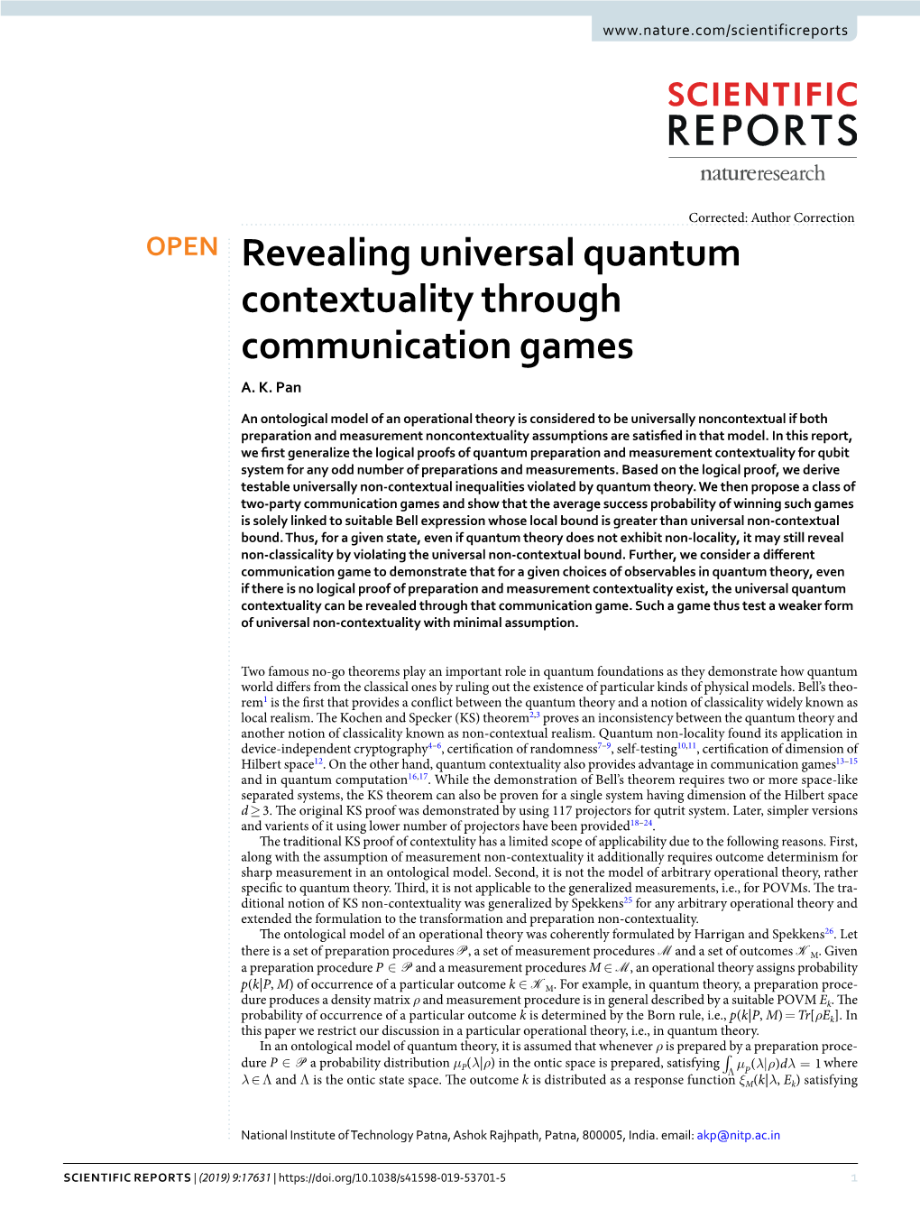 Revealing Universal Quantum Contextuality Through Communication Games A
