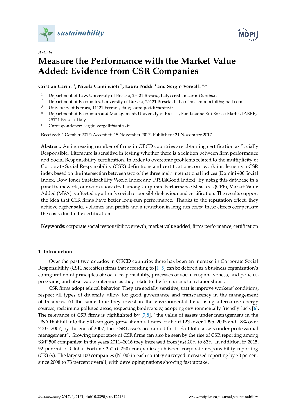 Measure the Performance with the Market Value Added: Evidence from CSR Companies