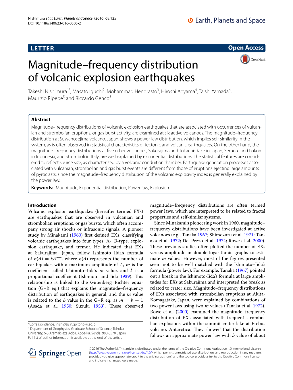 Magnitude–Frequency Distribution of Volcanic Explosion Earthquakes