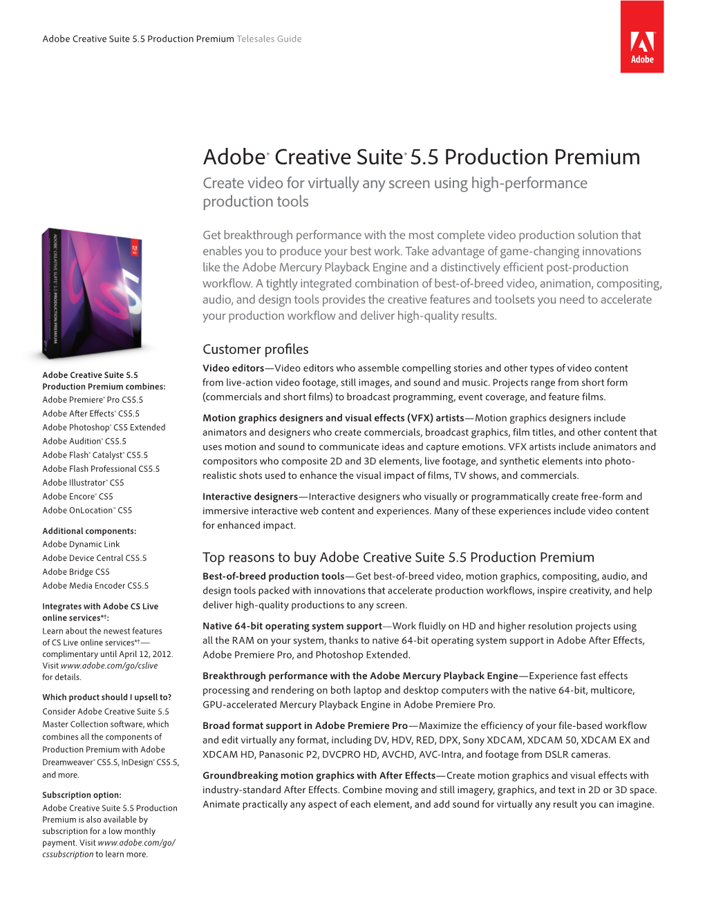 Adobe Creative Suite 5.5 Production Premium Telesales Guide