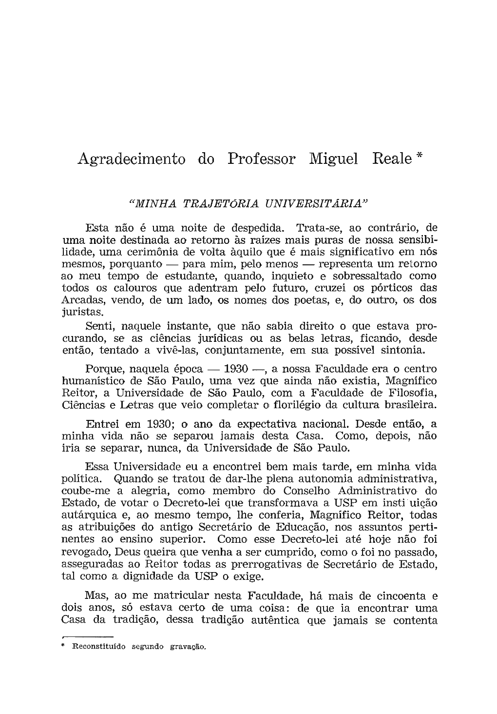 Agradecimento Do Professor Miguel Reale