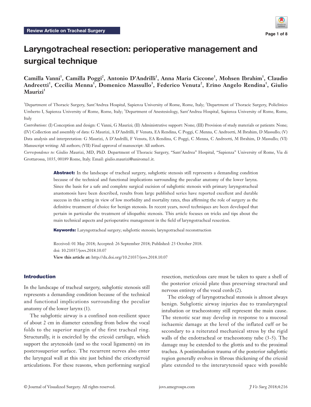 Laryngotracheal Resection: Perioperative Management and Surgical Technique