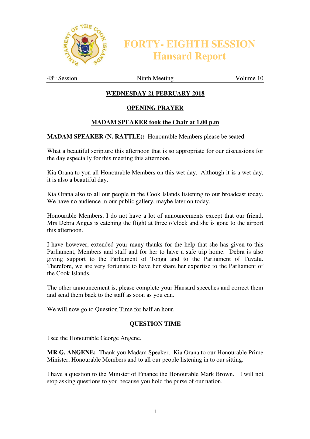 FORTY- EIGHTH SESSION Hansard Report
