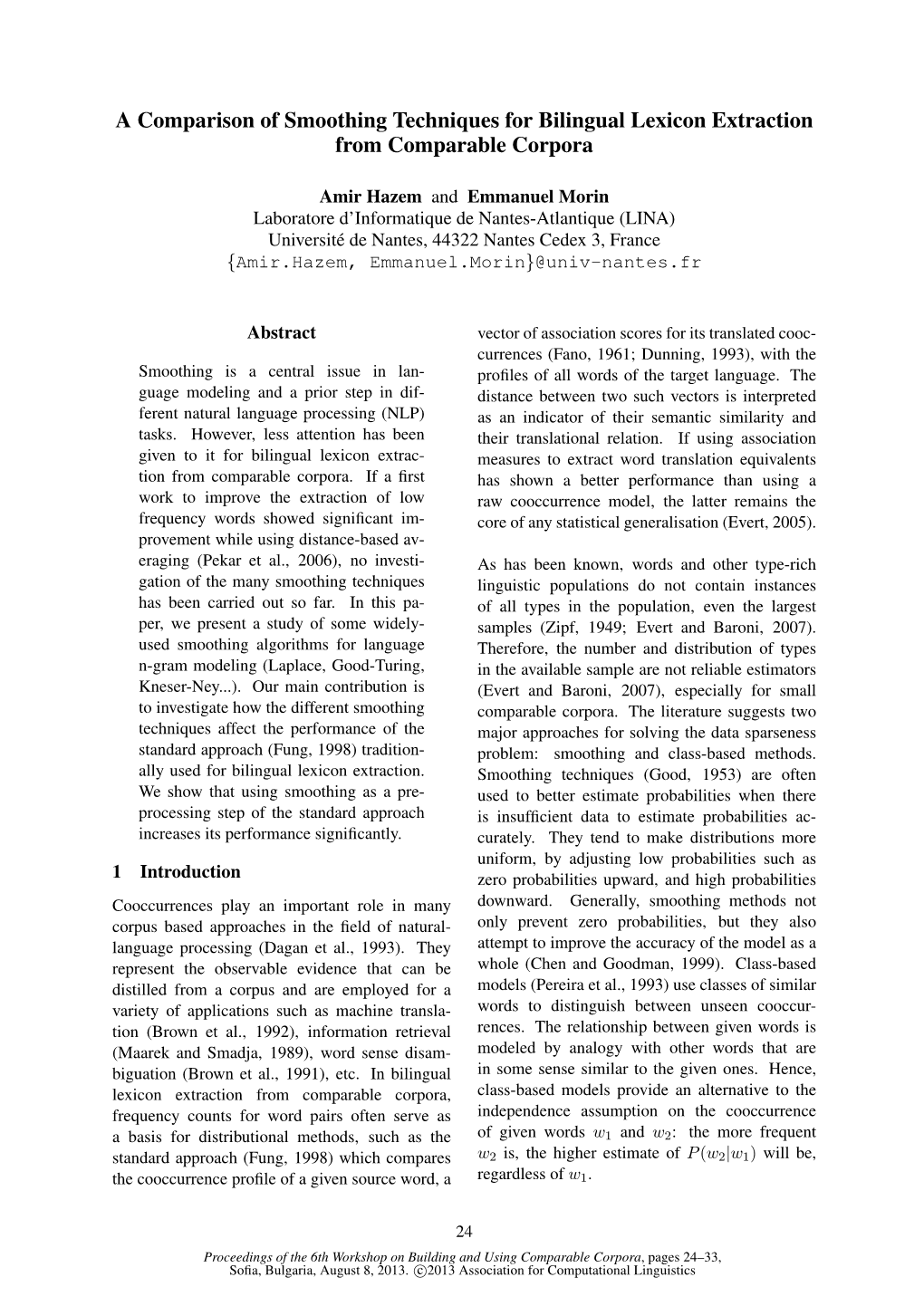 A Comparison of Smoothing Techniques for Bilingual Lexicon Extraction from Comparable Corpora