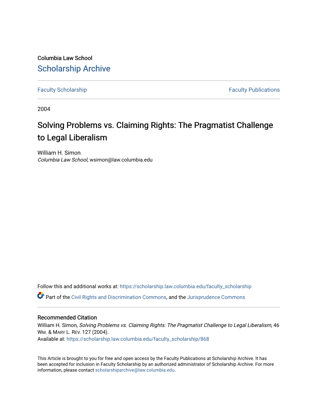 The Pragmatist Challenge to Legal Liberalism