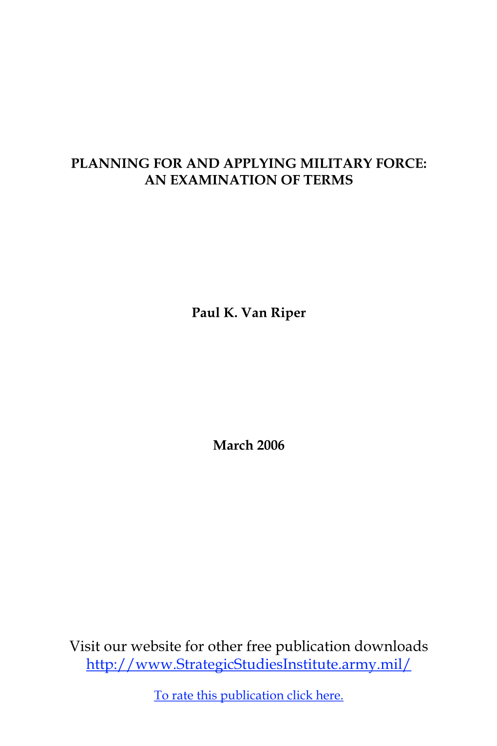 Planning for and Applying Military Force: an Examination of Terms