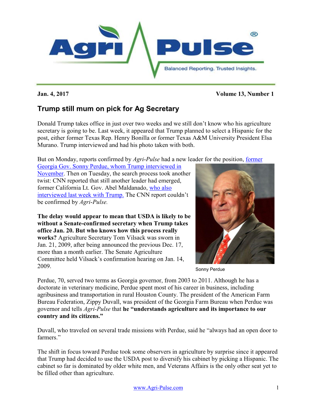 Trump Still Mum on Pick for Ag Secretary